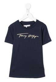 Tommy Hilfiger Junior autograph-print metallic T-shirt - Blu