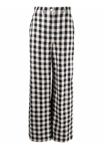 Tory Burch gingham wide-leg linen trousers - Toni neutri