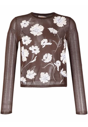 Tory Burch floral-embroidered knitted top - Marrone