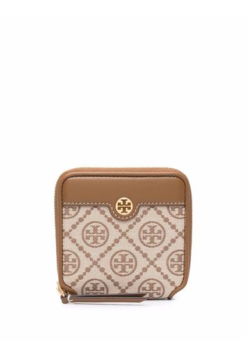 Tory Burch jacquard-logo all around-zip wallet - Toni neutri