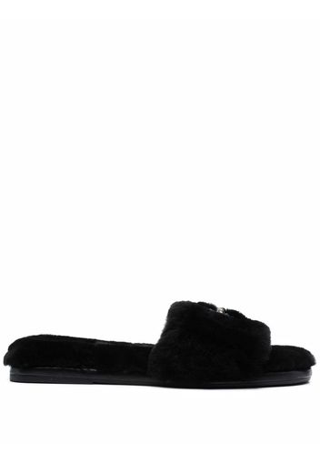 Tory Burch logo-patch fur sliders - Nero