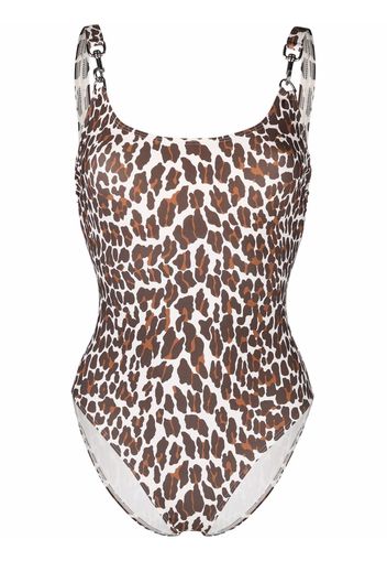 Tory Burch leopard-print swimsuit - Marrone