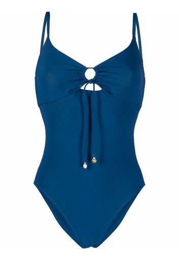 Tory Burch ruched cut-out swimsuit - Blu