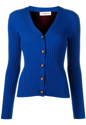 Tory Burch ribbed-knit button-up cardigan - Blu