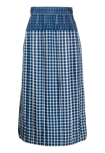 Tory Burch panelled check midi skirt - Blu