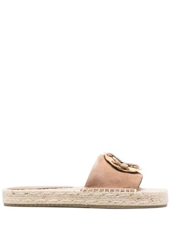 Tory Burch Woven Double T espadrille slide - Marrone