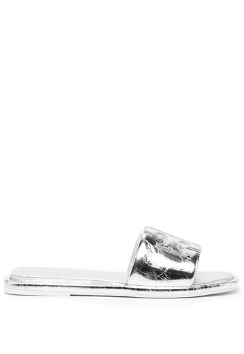 Tory Burch Double T leather slides - Argento