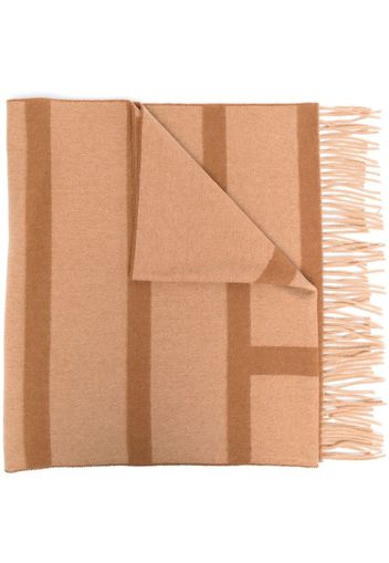 Totême monogram-intarsia virgin wool scarf - Marrone