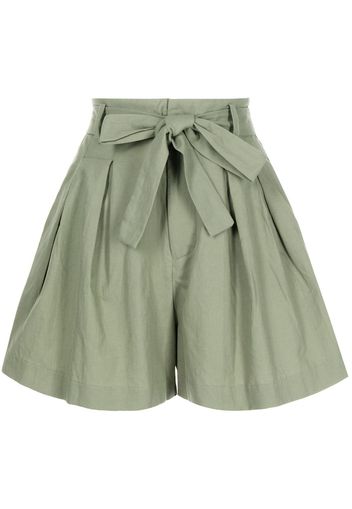 tout a coup belted pleated cotton shorts - Verde