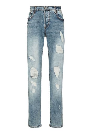 True Religion distressed ripped slim-fit jeans - Blu