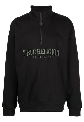 True Religion logo front zip-collar cotton sweater - Nero