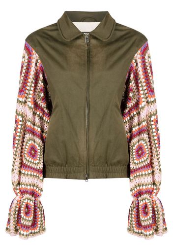 TU LIZE' crochet sleeve bomber jacket - Verde