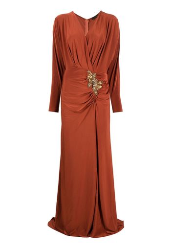 TUVANAM crystal-embellished long-sleeve gown - Marrone