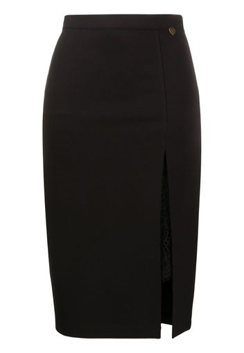 high-waist slit midi skirt