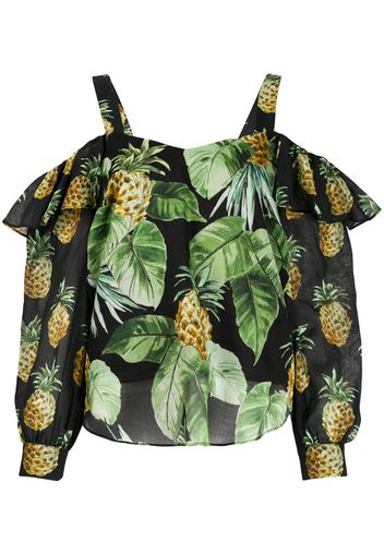 pineapple-print cold-shoulder blouse