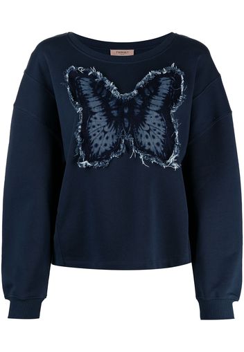 Twin-Set butterfly appliqué cotton sweatshirt - Blu