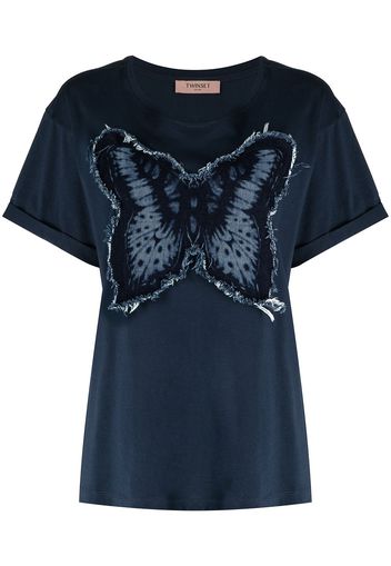 Twin-Set butterfly appliqué cotton T-shirt - Blu