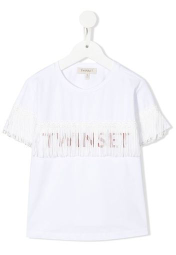 TWINSET Kids fringed logo-print T-shirt - Bianco