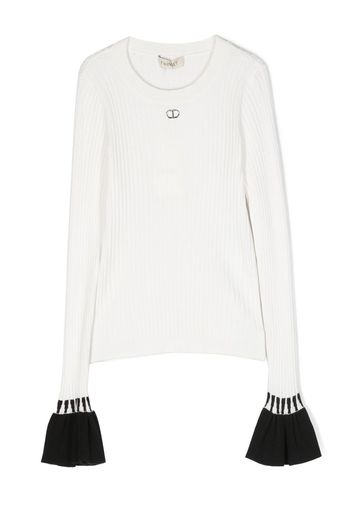 TWINSET Kids logo-plaque ribbed-knit jumper - Bianco