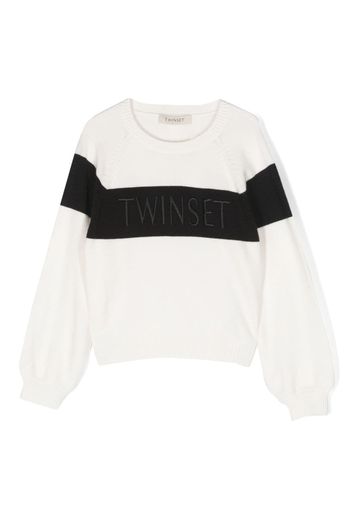 TWINSET Kids logo-print strioe-trim jumper - Bianco