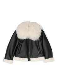 TWINSET Kids faux-shearling collar zipped jacket - Nero