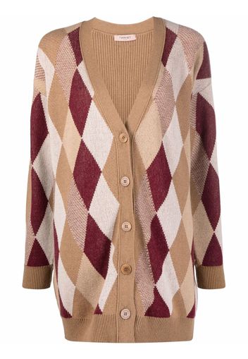 TWINSET diamond-print knitted cardigan - Marrone