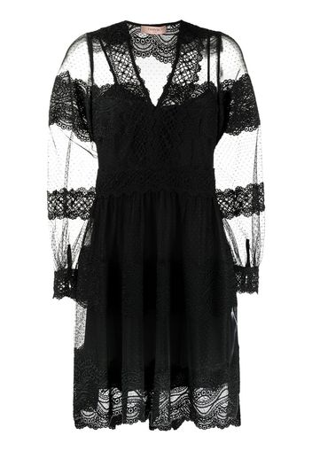 TWINSET lace-detail V-neck dress - Nero