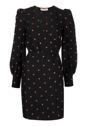 TWINSET heart-embroidered mini wrap dress - Nero