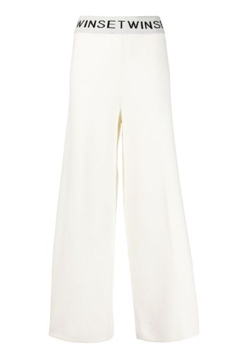 TWINSET logo-waistband wide-leg track pants - Bianco