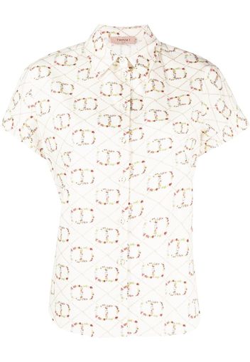 TWINSET floral-monogram short-sleeve shirt - Toni neutri