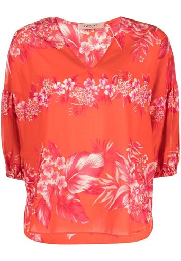 TWINSET floral-print v-neck blouse - Rosso