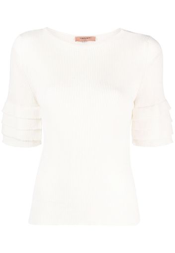 TWINSET ribbed-knit ruffle-sleeve top - Bianco