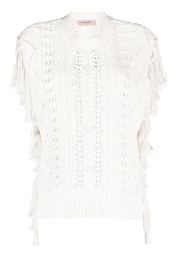 TWINSET fringed open-knit vest - Bianco