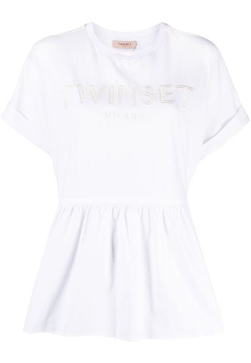 TWINSET logo-patch ruffled T-shirt - Bianco