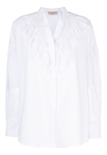 TWINSET lace-panelled cotton shirt - Bianco