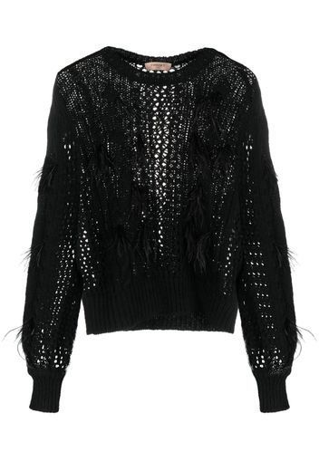 TWINSET feather-detail cable-knit jumper - Nero