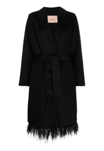 TWINSET Cappotto con bordo di piume - Nero