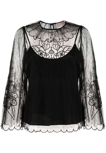 TWINSET layered lace long-sleeved blouse - Nero