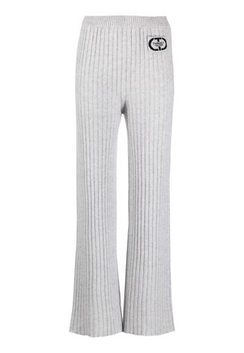 TWINSET logo-patch ribbed-knit trousers - Grigio