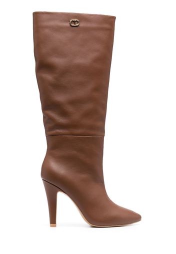 TWINSET 100mm pointed-toe leather boots - Marrone