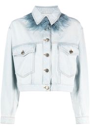 TWINSET cropped feather-detail denim jacket - Blu