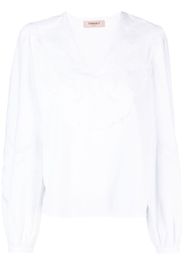 TWINSET broderie anglaise-detailled cotton blouse - Bianco