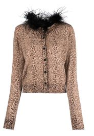 TWINSET leopard-print feather-detailing cardigan - Marrone