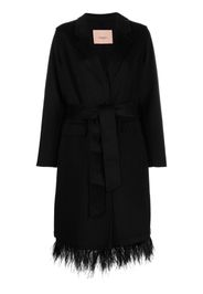 TWINSET Cappotto con bordo di piume - Nero