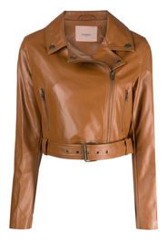 TWINSET zip-up faux-leather biker jacket - Marrone