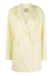 TWINSET feather-trim wool-blend double-breasted coat - Giallo