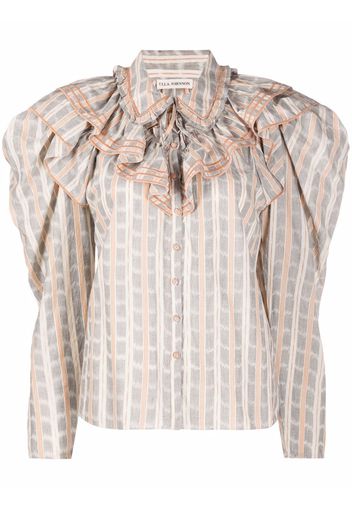 Ulla Johnson ruffled-neck check pattern blouse - Toni neutri
