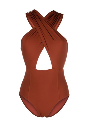 Ulla Johnson cross-over-strap swimsuit - Marrone