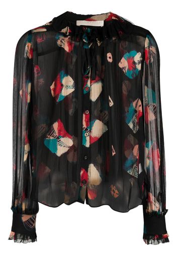 Ulla Johnson abstract-print sheer blouse - Nero