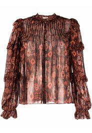 Ulla Johnson geometric-print sheer blouse - Marrone